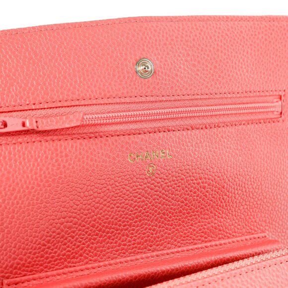 Chanel Coral Pink Caviar Quilted Classic Wallet on Chain - Picture 11 of 14